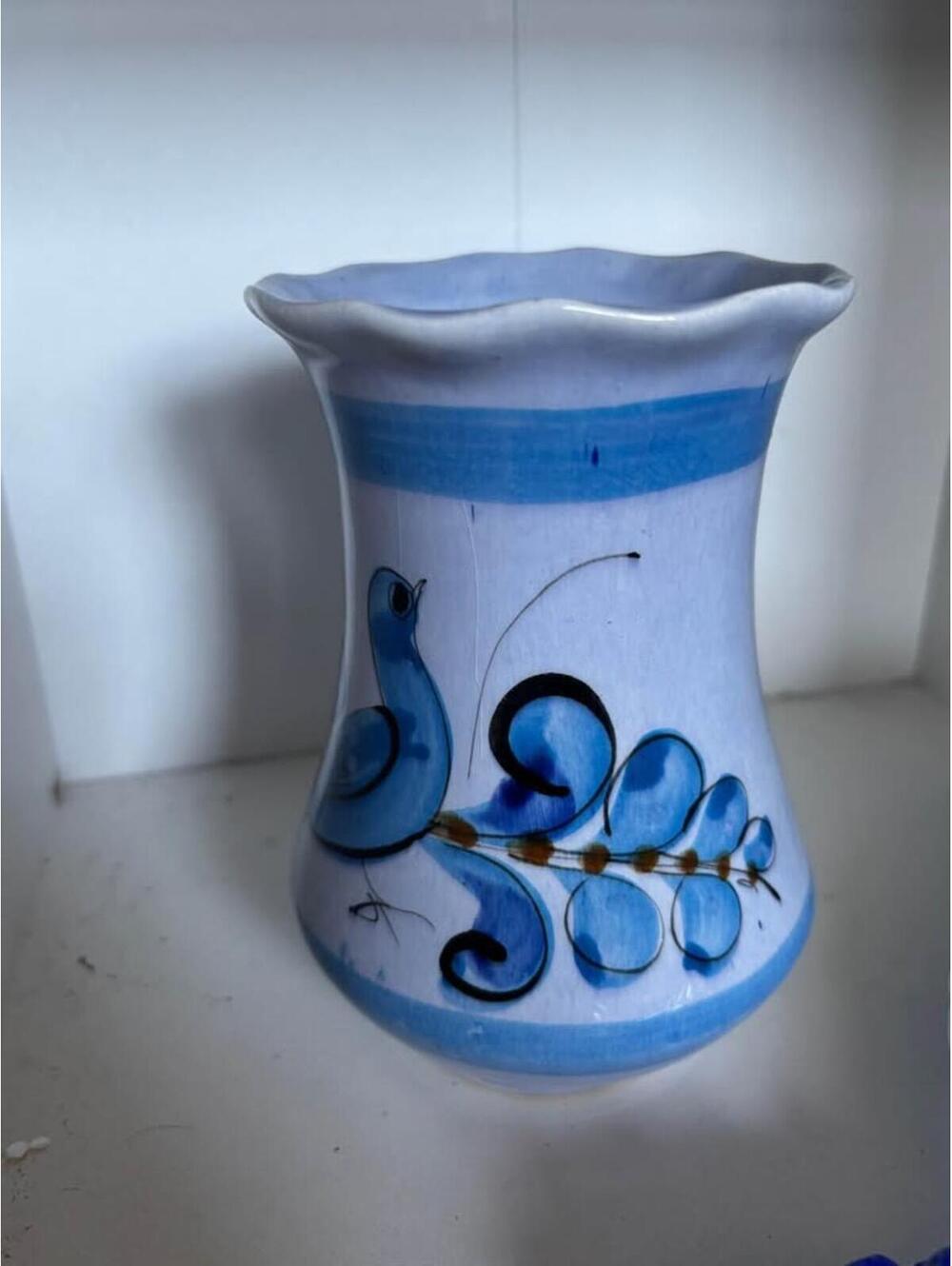 Hand-painted Mexico vase blue bird design